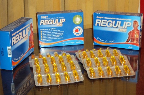 cápsulas y cajas de Omega 3 Regulip 1000