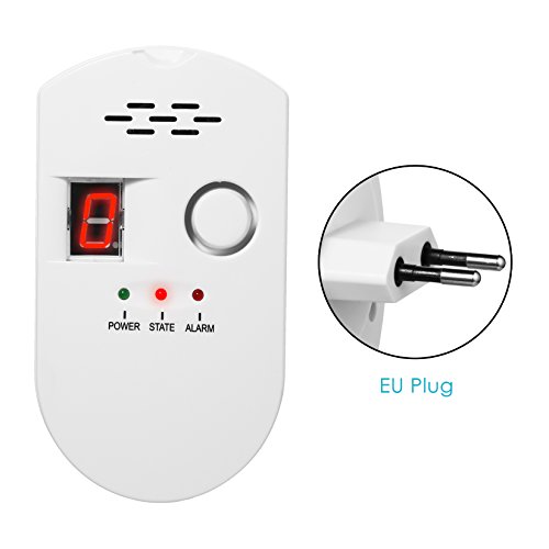 Detector de Alarma de Gas, VOOKI Sensor con Advertencia de Sonido y Pantalla LED Enchufe Inalámbrico LPG